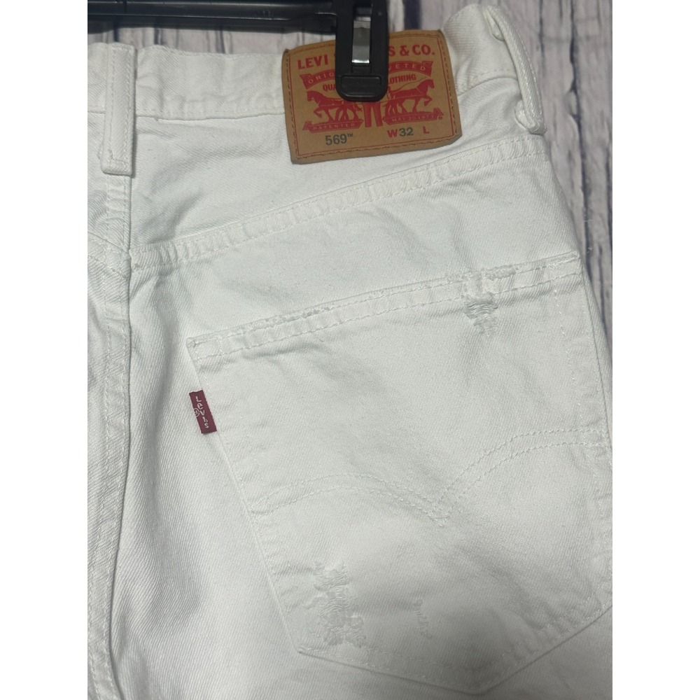 Levis 569 Mens White Distressed Loose Straight Denim Shorts W32 Skater Jorts - Picture 3 of 8